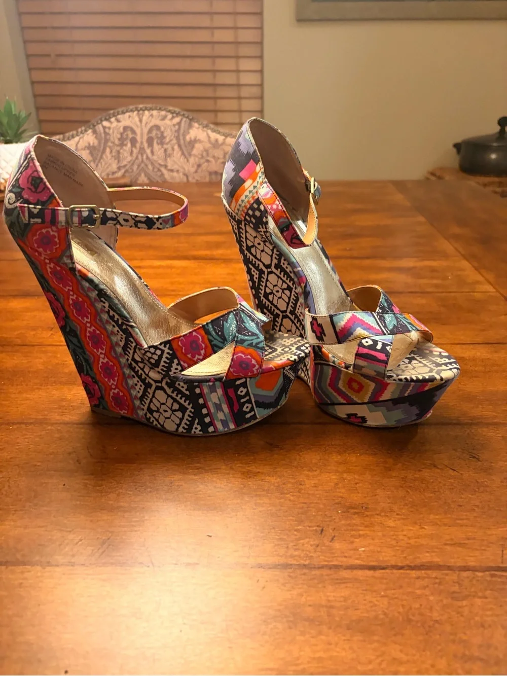Wild Pair Multicolor Patterned Platform Wedge Sandals